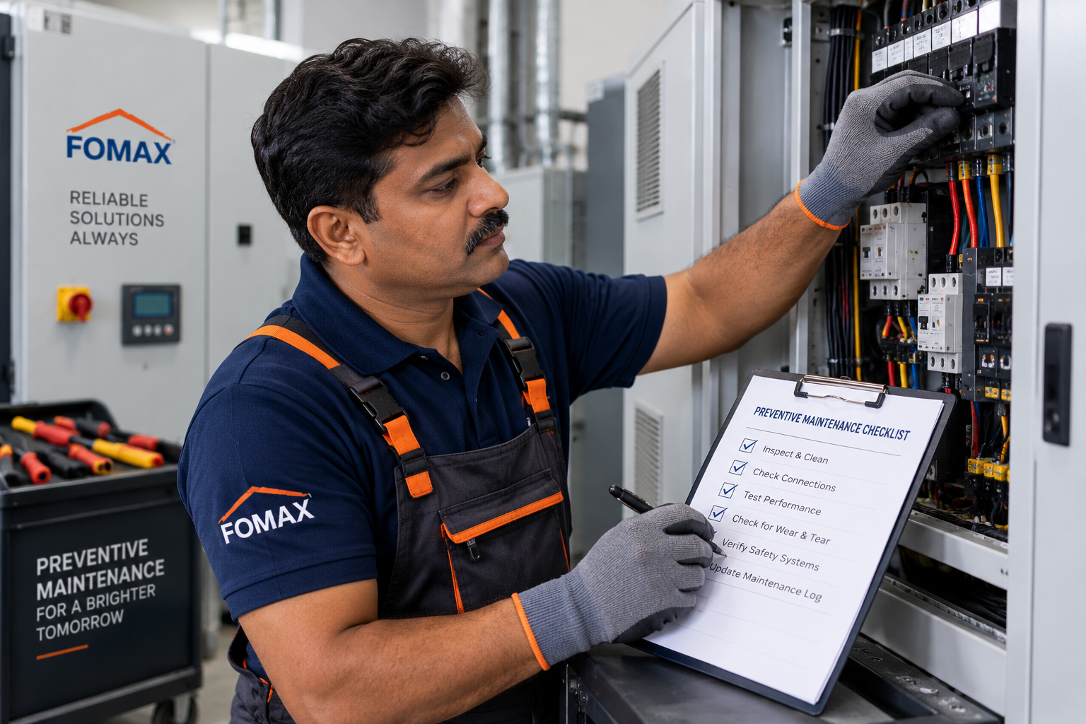 Indian electrician performing electrical maintenance