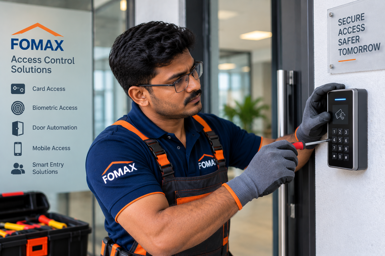 Indian technician installing access control